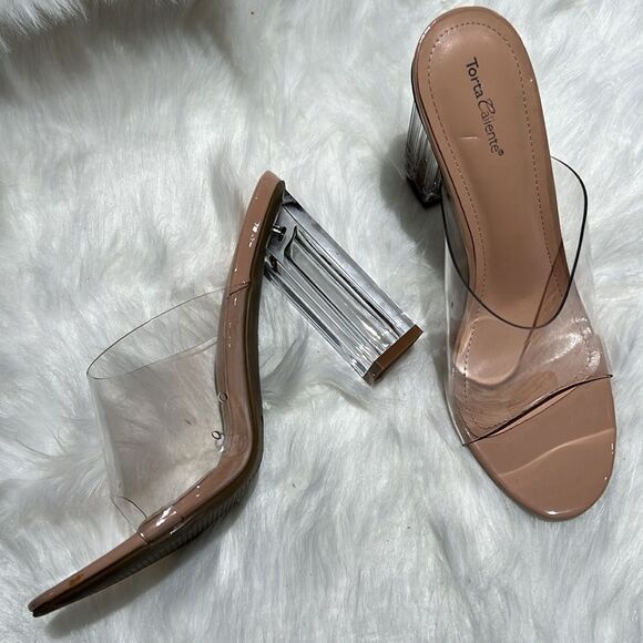 Torta Caliente (Size 8.5M) Clear/Nude Open Toe Slip-on Block Heel. B76 - Picture 7 of 7